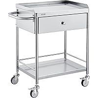 VEVOR Medical Cart, 2-Layer Stainless Steel Cart 220 lbs Weight Capacity, Lab Utility Cart with 360° Silent Wheels and a Drawer for Lab, Clinic, Kitchen, Salon