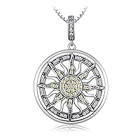 JewelryPalace Circle Star Sun Sunflower Pendant Necklace for Women, 925 Sterling Silver Yellow Rose Gold Plated Necklaces for Her, You are my Sunshine Necklace, Crystal Statement 18 inches chain