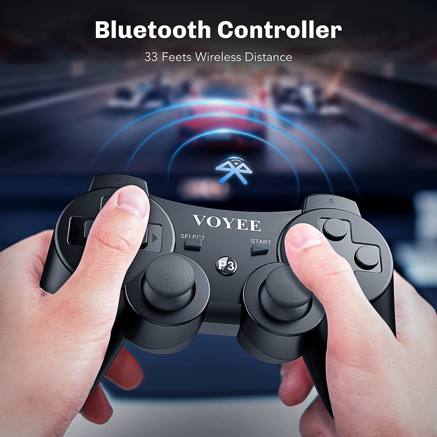 VOYEE Wireless Controller Compatible with Playstation 3, 2 Pack PS-3 Controller with Upgraded Joystick/Rechargerable Battery/Motion Control/Double Shock (Black)