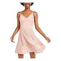 My Michelle Womens Pink Spaghetti Strap V Neck Above The Knee Fit + Flare Dress Juniors 1