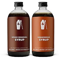 Shaker & Spoon 16oz Spiced Demerara Syrup + 16oz Gingerbread Syrup Perfectly Flavored Syrups for Drinks, Cocktail Mixers, Mocktails, Non-Alcoholic Drinks, Tea, Soda, Lemonade