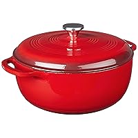 Lodge 7.5 Quart Enameled Cast Iron Dutch Oven with Lid – Dual Handles – Oven Safe up to 500° F or on Stovetop - Use to Marinate, Cook, Bake, Refrigerate and Serve – Island Spice Red