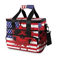 ALAZA American Flag Sugar Skull Striped Star Large Cooler Bag Lunch Box Leakproof for Outdoor Travel Hiking Beach