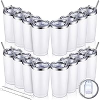 16 Pack Insulated Travel Tumblers 20 Oz Stainless Steel Tumbler Cup with Lid and Straw Powder Coated Coffee Mug for Cold and Hot Drinks(White)