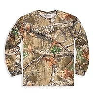Realtree Long Sleeve Camouflage Crew Neck T-Shirt with Pocket for Mens and Womens