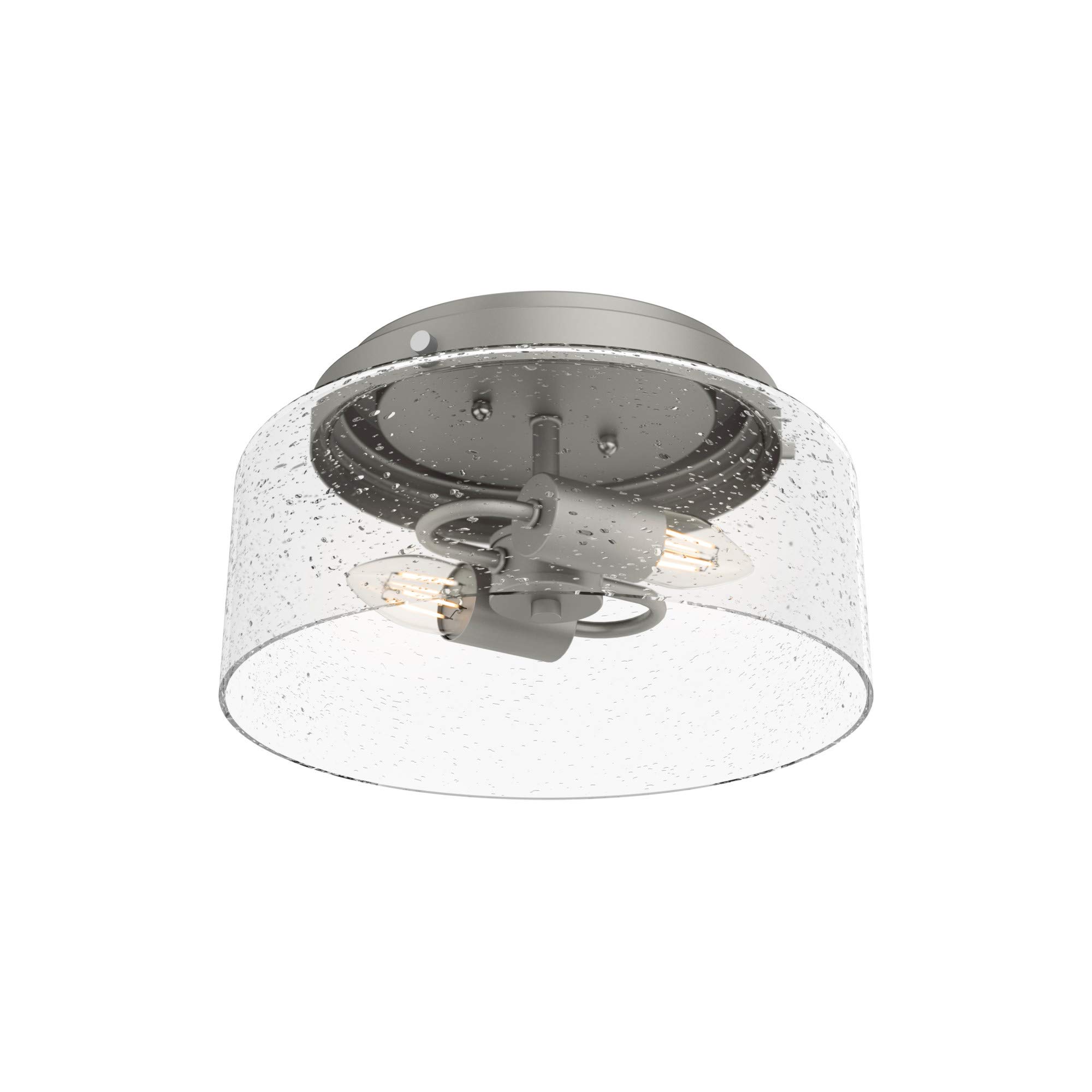 Hunter Fan Company 2 Light Matte Silver with Seeded Glass Farmhouse Flush Mount Ceiling Light Fixture