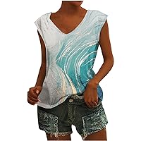 Womens Tank Tops Summer Cap Sleeve T Shirts Trendy Casual Sleeveless Basic Tees Loose Fit V Neck Tshirts Flowy Tanks