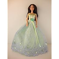 Fun Light Green Ball Gown with Blue Lace Details Made to Fit Fashion Doll