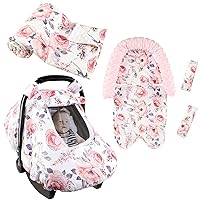 Baby Head Support and Strap Cover for Car Seat, Car Seat Covers for Babies, Baby Blanket for Girls, Pink Floral