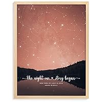 Custom Star Map & Landscape - Personalized Constellation Map Wall Art, Framed or Unframed Star Prints, Great Gift for Special Occasion, Engagement, Wedding, Anniversary Gift (Sunset Lake)