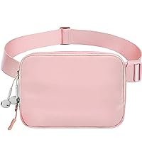 Fanny Packs For Women Men, Belt Bag with Headset Hole Key Rope Card Holder, Fashionable Black Waist Bag with Adjustable Strap for Running Hiking Walking Travel (Pink)