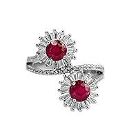 925 Solid Silver Natural 5 MM Round Cut July Birthstone Red Ruby Gems Bridal Ring Gift For Her