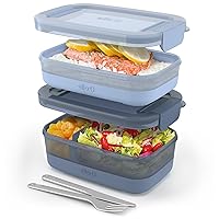 Ello 2-Pack Bento Box Lunch Stack Plastic Food Storage Container | Leak-Proof Locking Plastic Lids | Silicone Base | BPA-Free | Freezer Microwave and Dishwasher Safe | Blueberry