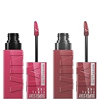 Super Stay Vinyl Ink Liquid Lipstick Makeup Bundle, Lipstick Set Includes 1 Rose Mauve Nude Lipstick in Coy and 1 Mauve Nude Lipstick in Witty