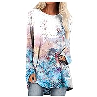 Womens Floral Print Tunics Tops with Leggings Long Sleeve Crewneck Casual Loose Fit Fall Gradient Comfy Flowy Shirts