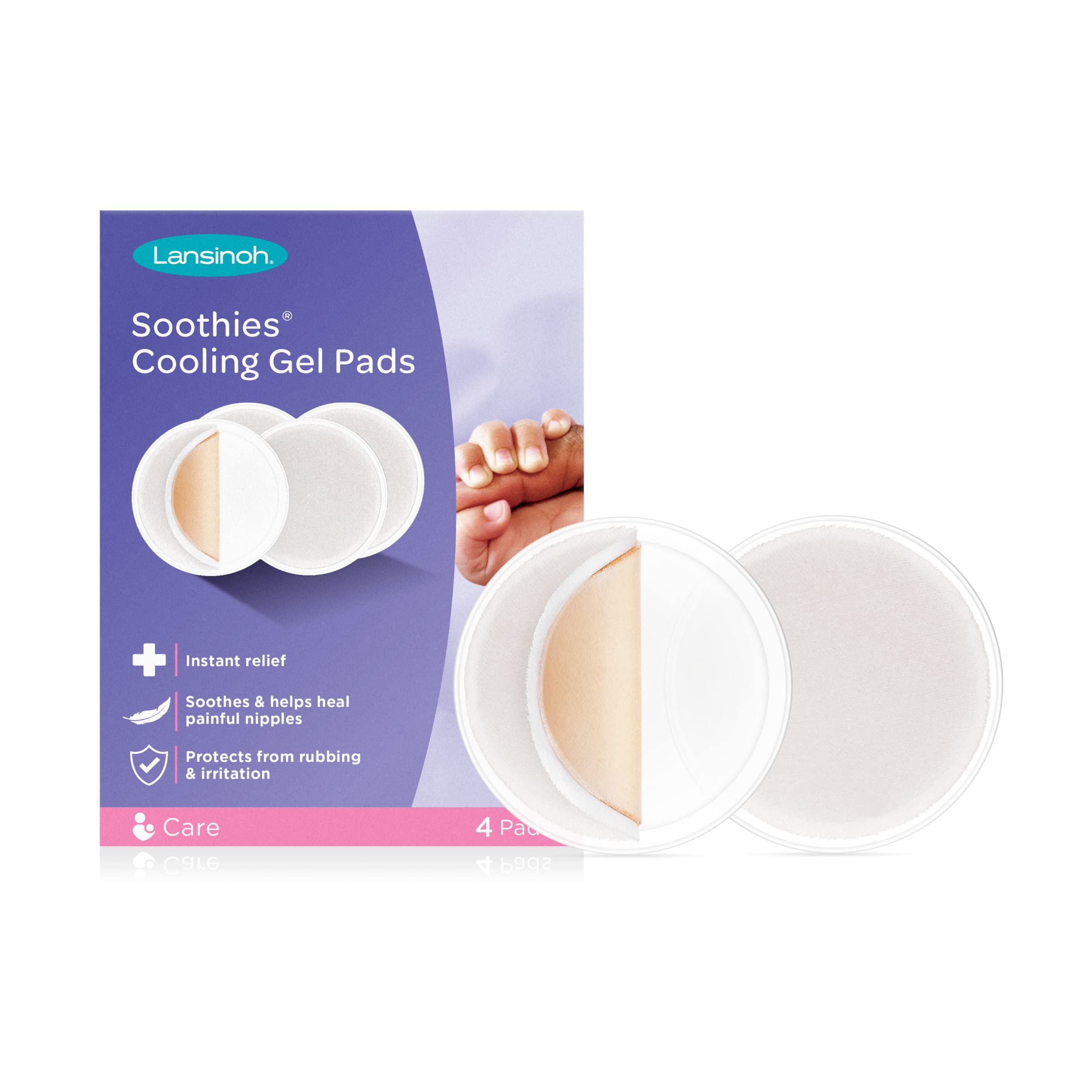 Lansinoh Soothies Cooling Gel Pads, 4 Count, Breastfeeding Essentials, Provides Cooling Relief for Sore Nipples