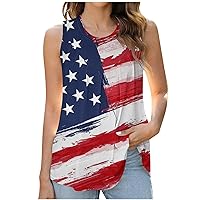 Womens Long Tunics or Tops to Wear with Leggings 4th of July Sleeveless Blouse American Flag Tank Tops Patriotic Shirt