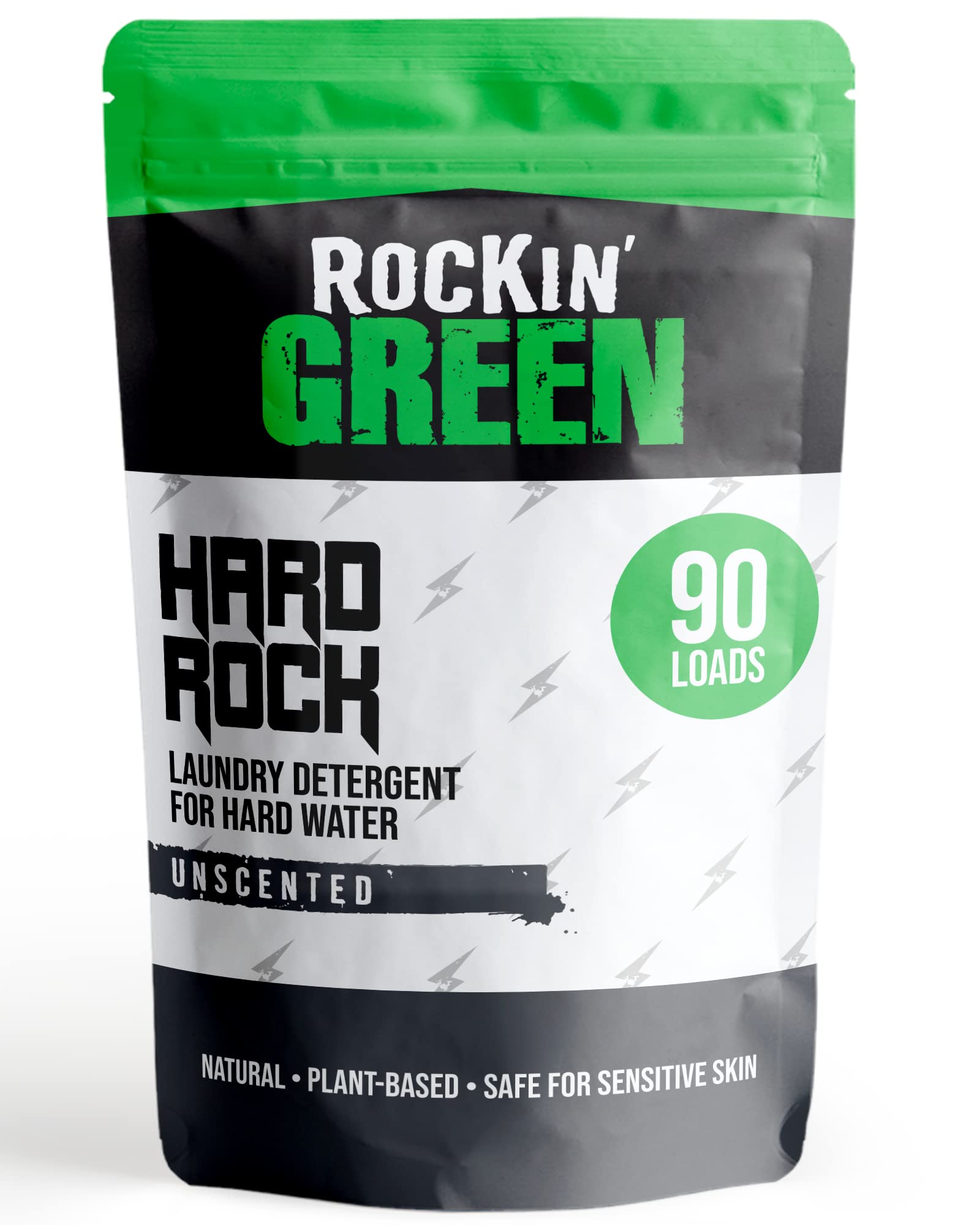 Rockin' Green Hard Rock Laundry Detergent (90 Loads), Plant based, All Natural Laundry Detergent Powder, Vegan and Biodegradable Odor Fighter, Safe for Sensitive Skin, 45 oz (Unscented).