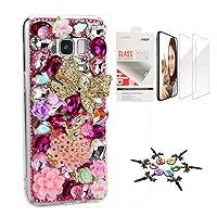 STENES Galaxy S9 Plus Case - STYLISH - 3D Handmade [Sparkle Series] Bling Bowknot Flowers Dance Girl Flowers Design Cover Compatible with Samsung Galaxy S9 Plus with Screen Protector [2 Pack] - Red
