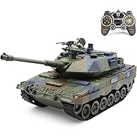 1:18 RC Tank, 2.4Ghz US M1A2 Remote Control Tank Model Toys, 15 Channel  Battle Army Tank with Smoke Effects, Light and Sound, RC Military Truck for