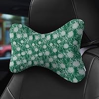 Green Abstract Car Neck Pillow, Fashion Geometry Car Seat Headrest Pillow Cushion, Auto Memory Foam Neck Support Bone Pillows for Driving Travel 2 Pack (01) (02)
