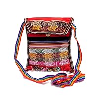 Peruvian Multicolored Tribal Pattern Material Slim Lightweight Square Fringe Purse Crossbody Bag - Handmade Boho Accessories