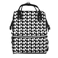 Houndstooth Black Print Diaper Bag Multifunction Laptop Backpack Travel Daypacks Large Nappy Bag