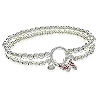 Alex and Ani Breast Cancer Awareness Butterfly Double Stretch Bracelet, Shiny Silver Finish, Pink Charm, 6.75 to 8 in
