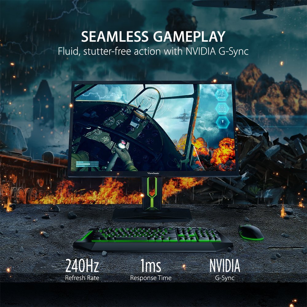 ViewSonic XG2560 25 Inch FHD 1080p 240Hz 1ms Gsync Gaming Monitor with Eye Care Advanced Ergonomics HDMI and DP for Esports (Renewed)