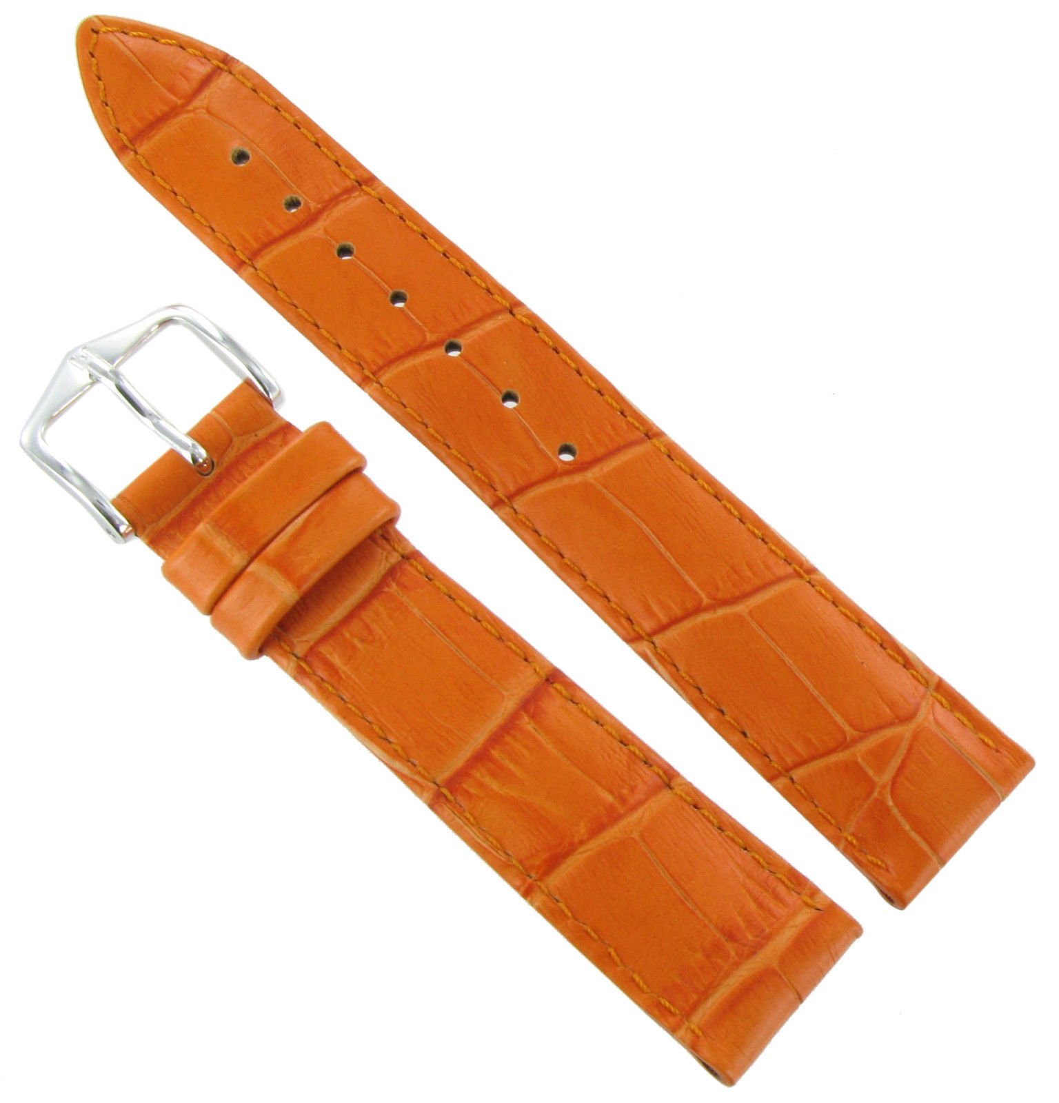 14mm Hirsch Duke Alligator Grain Orange Genuine Leather Padded Watch Band Strap