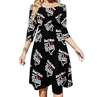 Don't Mess with Texas Midi Dresses for Women Tie Flared A-Line Swing 3/4 Sleeves Cute Sundress