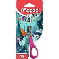 Maped – Children's Scissors – Jungle Fever Scissors – Round Tip Scissors – 12 cm Stainless Steel Blades – Ergonomic 3D Rings