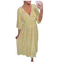 Summer Dresses for Women 2024 Spring Trendy Short Sleeve Boho Floral Dress Elegant Flowy High Waist Casual Dresses