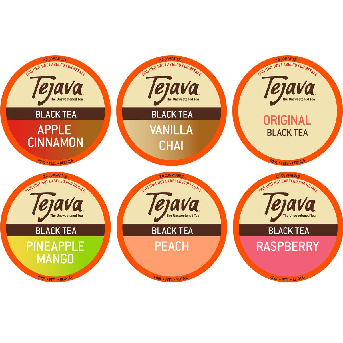 Tejava Tea Variety Pack, 52ct. 6 All Natural Unsweetened Flavored Recyclable Single Serve Assorted Variety Pack Black Tea Pods, Tea Leaves Sourced ...