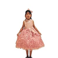 Girl's Summer Princess Flower Girl Dress High Neck Ball Gown Sleevless Pink Party Birthday Communion Dress (as1, Numeric, Numeric_4, Regular, Pink, 6)