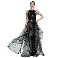 Long Black Dress for Women Elegant Formal Quinceanera Prom Dresses Wedding Guest Dresses Tulle with Beading