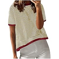 Lightning Deals of Today Women Oversized Striped Short Sleeve T-Shirts Color Block Crew Neck Loose Pullover Shirt Trendy Casual Summer Tee Tops