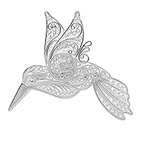 NOVICA Handmade .925 Sterling Silver Filigree Brooch Pin from Java Indonesia Animal Themed [2.2 in L x 1.9 in W x 0.1 in D] 'Intricate Hummingbird'