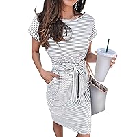 Sundresses for Women 2024 Trendy Casual Summer Dress Striped Knee Length Corset Dresses with Pockets Bodycon Dresses Beach