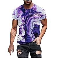 Mens 3D Printed T-Shirts Summer Short Sleeve Casual Graphics Tees Marble Print Big and Tall Crewneck Sports Shirts