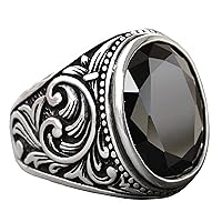 Natural Obsidian Gemstone Ring, 925 Solid Sterling Silver Ring For Men, Band Ring Men, Unique Ring
