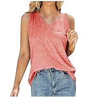 Womens Basic Tank Tops V Neck Solid Color Casual Summer Sleeveless Shirts Loose Fitted Workout Oversized Tees Blouse