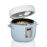 Hamilton Beach Digital Programmable Rice Cooker & Food Steamer,12 Cups Cooked (6 Uncooked), with Slow Cook & Hard-Boiled Egg Functions, Steam & Rinse Basket, Blue (37561)