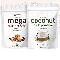 Micro Ingredients Coconut Milk Powder 2lbs & Mega Mushroom Powder 10oz Bundle 2 Pack | Plant Based Creamer | 10 in 1 Mushroom Complex