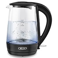 1.7 Liter Glass Electric Kettle, Quickly Boil 7 Cups of Water in 6-7 Minutes, Soft Blue LED Lights Illuminate While Boiling, Cordless Portable Heater, Carefree Auto Shut-Off, Black