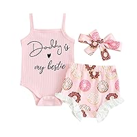 Gueuusu Newborn Baby Girl Summer Clothes Letter Print Halter Sleeveless Romper Ruffle Shorts Headband 3pcs Outfit Set