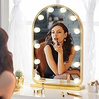 LUXFURNI Hollywood Mirror with Lights Makeup Mirror for Bedroom, Large Vanity Lighted up Mirror with 12 Dimmable Bulbs Smart Touch Control 3 Color Lighting Modes(Gold)