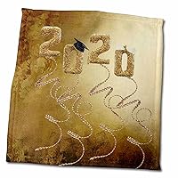 3dRose Image of Glitter 2020 Balloons with Cap and Diploma in O Number, Gold - Towels (twl-329163-3)