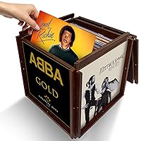4-in-1 Rotating Vinyl Record Storage Box - Wooden Vinyl Display Cube - Rotatable Wood Crate Album Holder and Organizer for 100 Vinyl LP Records Collection - Irregular Finish