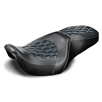 Two-UP Motorcycle Rider Passenger Seat Fit for Harley Touring Road King 1997-2007 Street Glide 2006-2007 (Blue Stitching)
